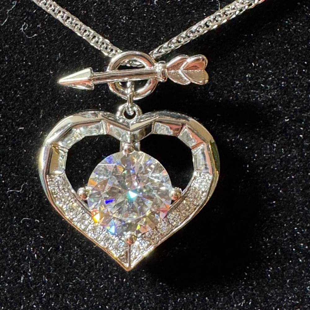 Elegant Silver 2 CTW Heart & Arrow Moissanite Necklace